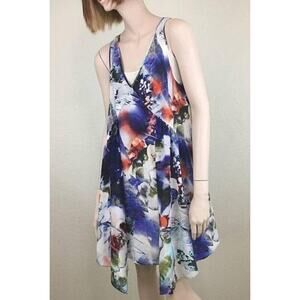 Anthropologie Blue and Red Floral Mini Dress